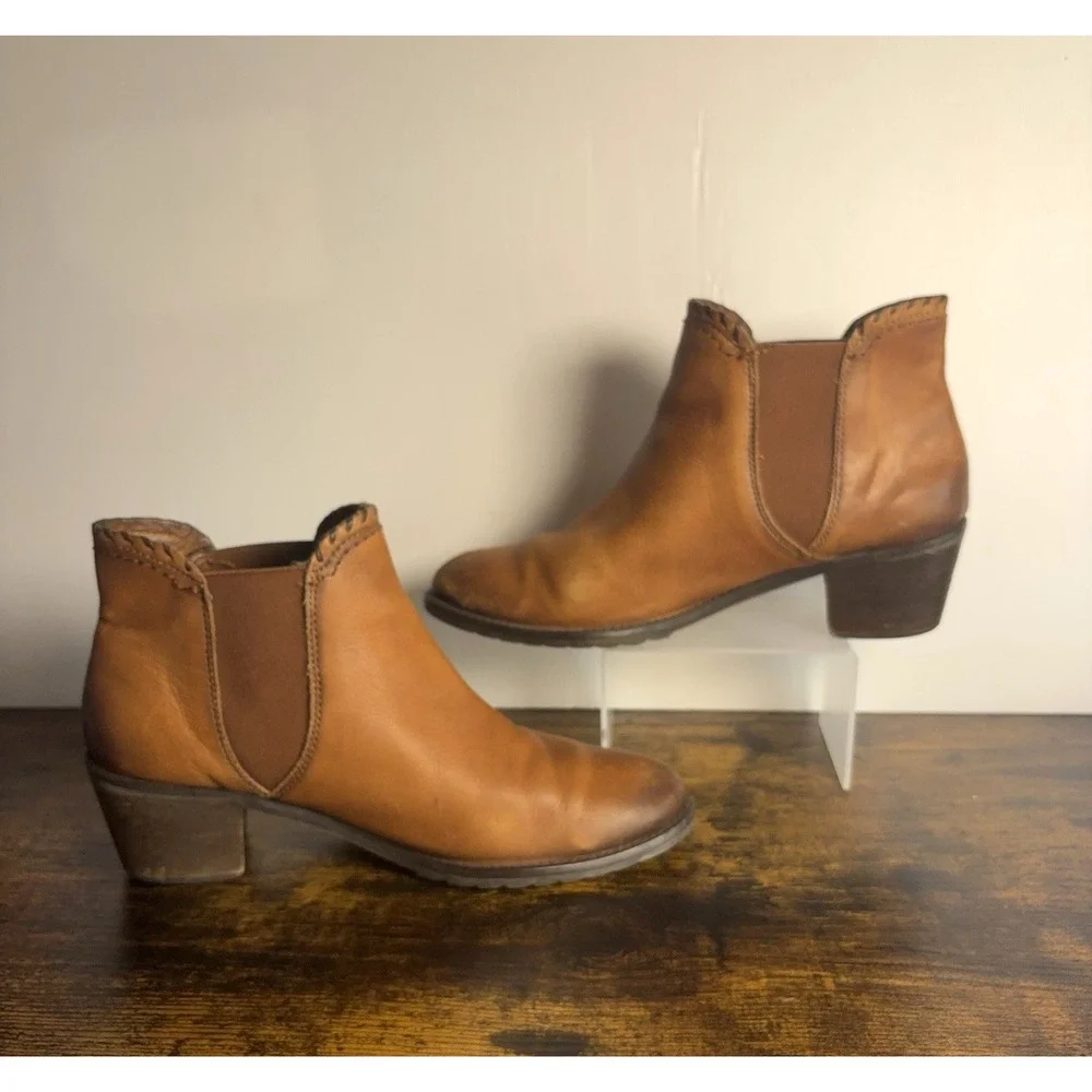 Pikolinos Leather Ankle Boots Womens 9-9.5‎ Brandy Handstitch Trim